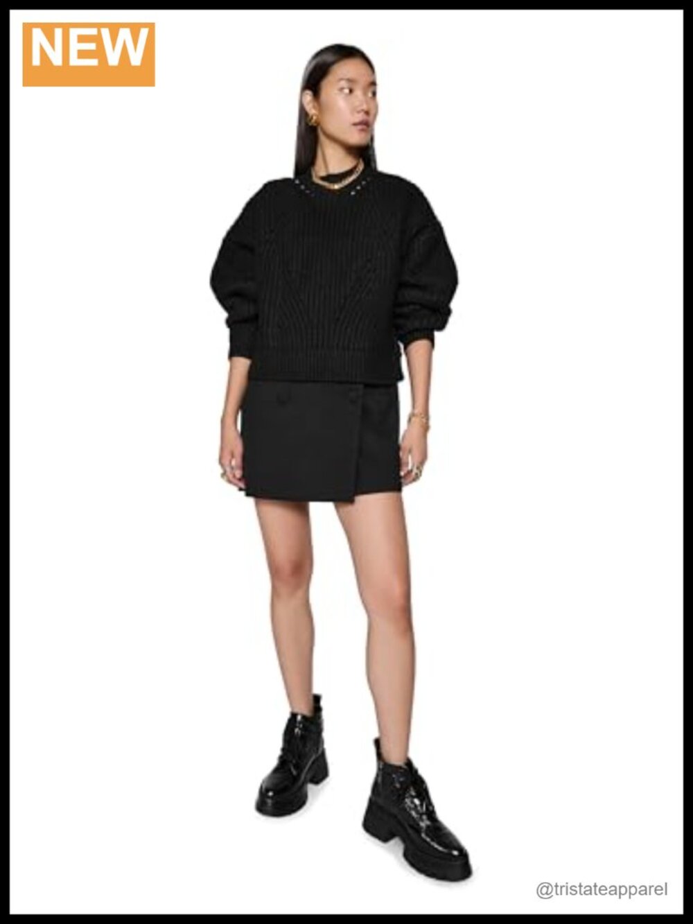 Oversized Recycled Rib Sweater, Drop Stitch Hem, Pullover